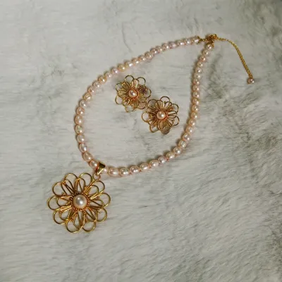 Original Pearl & Gold plating Ear Ring & Locket Set Necklace._img_0