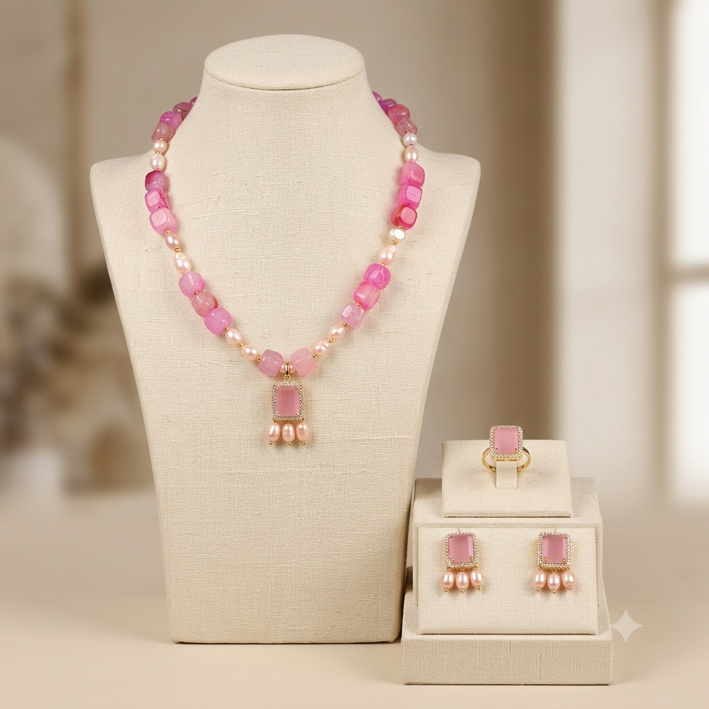 Original Pearl & Stone With Diamond cut Set_img_0