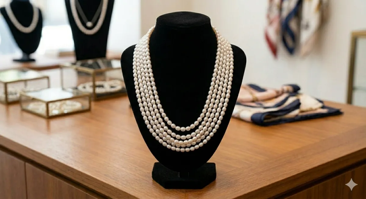 White Rice Pearl 5 Layer Necklace For Women