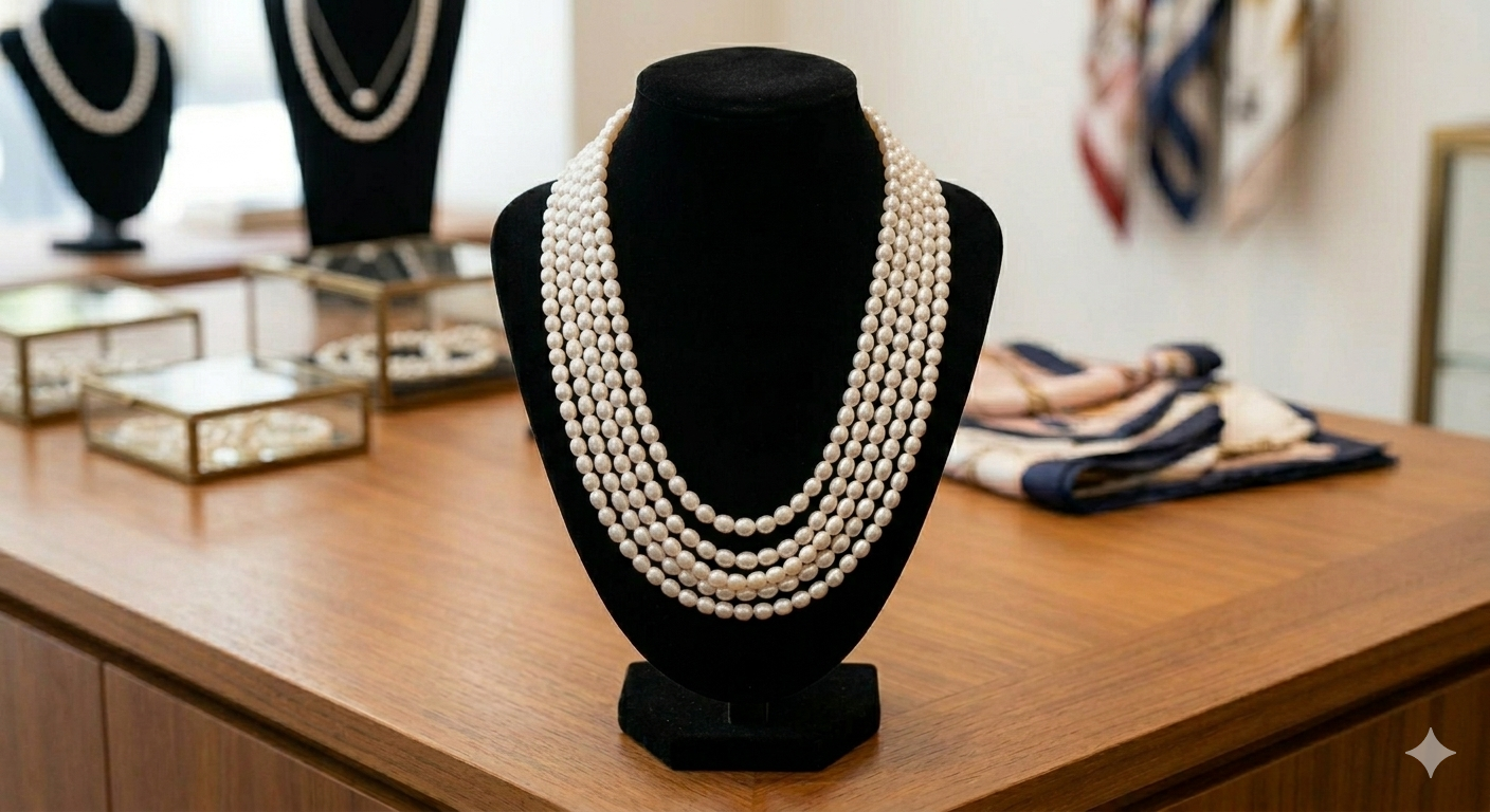White Rice Pearl 5 Layer Necklace For Women_img_0