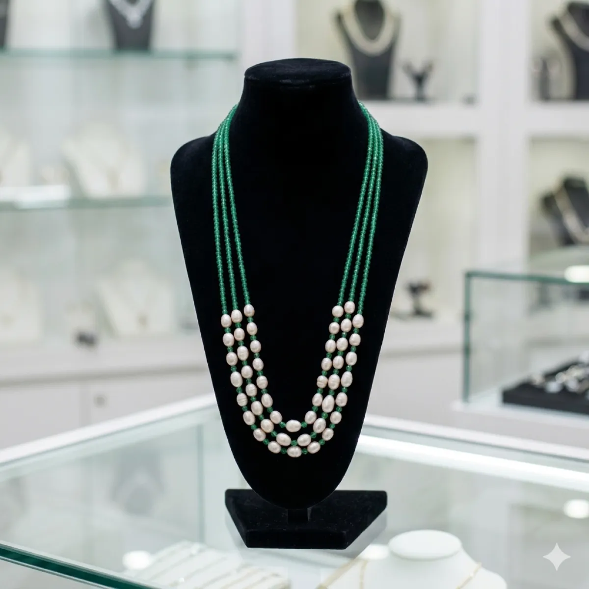 Original Pearl and Original Stone Combination 3 Layer Necklace