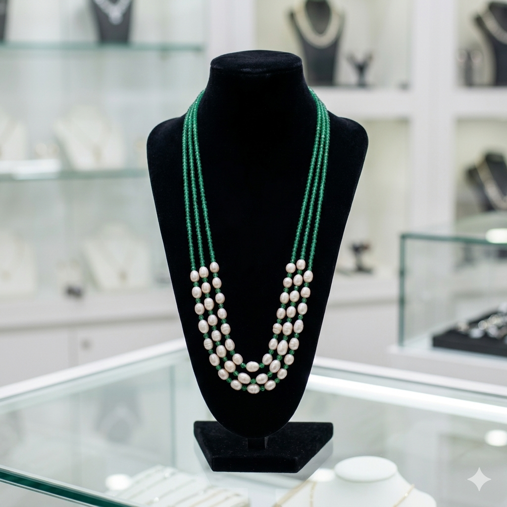 Original Pearl and Original Stone Combination 3 Layer Necklace_img_0