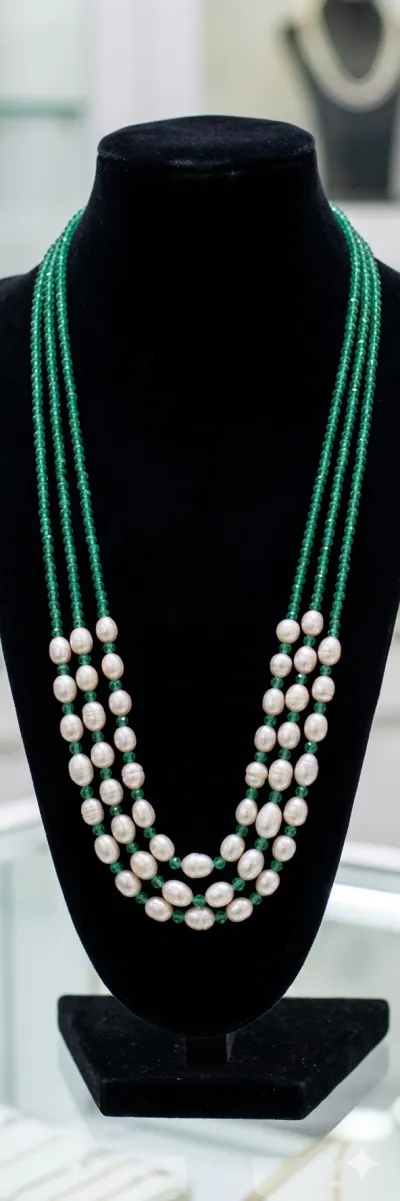 Original Pearl and Original Stone Combination 3 Layer Necklace_img_2