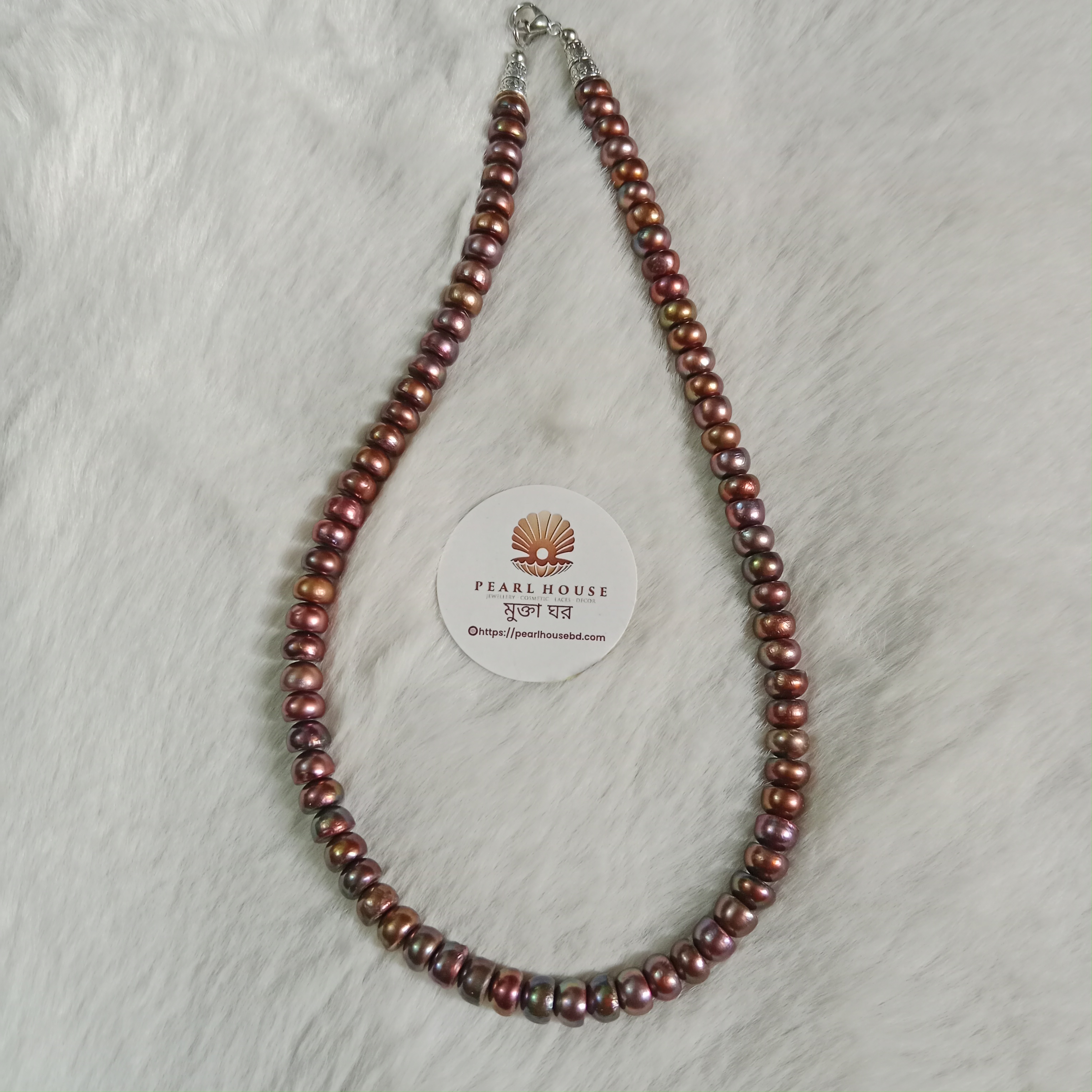 Copper Colour Button Pearl One layer Necklace_img_0