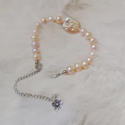 Peach Colour Fresh Water Pearl Adjustable Bracelet_img_0