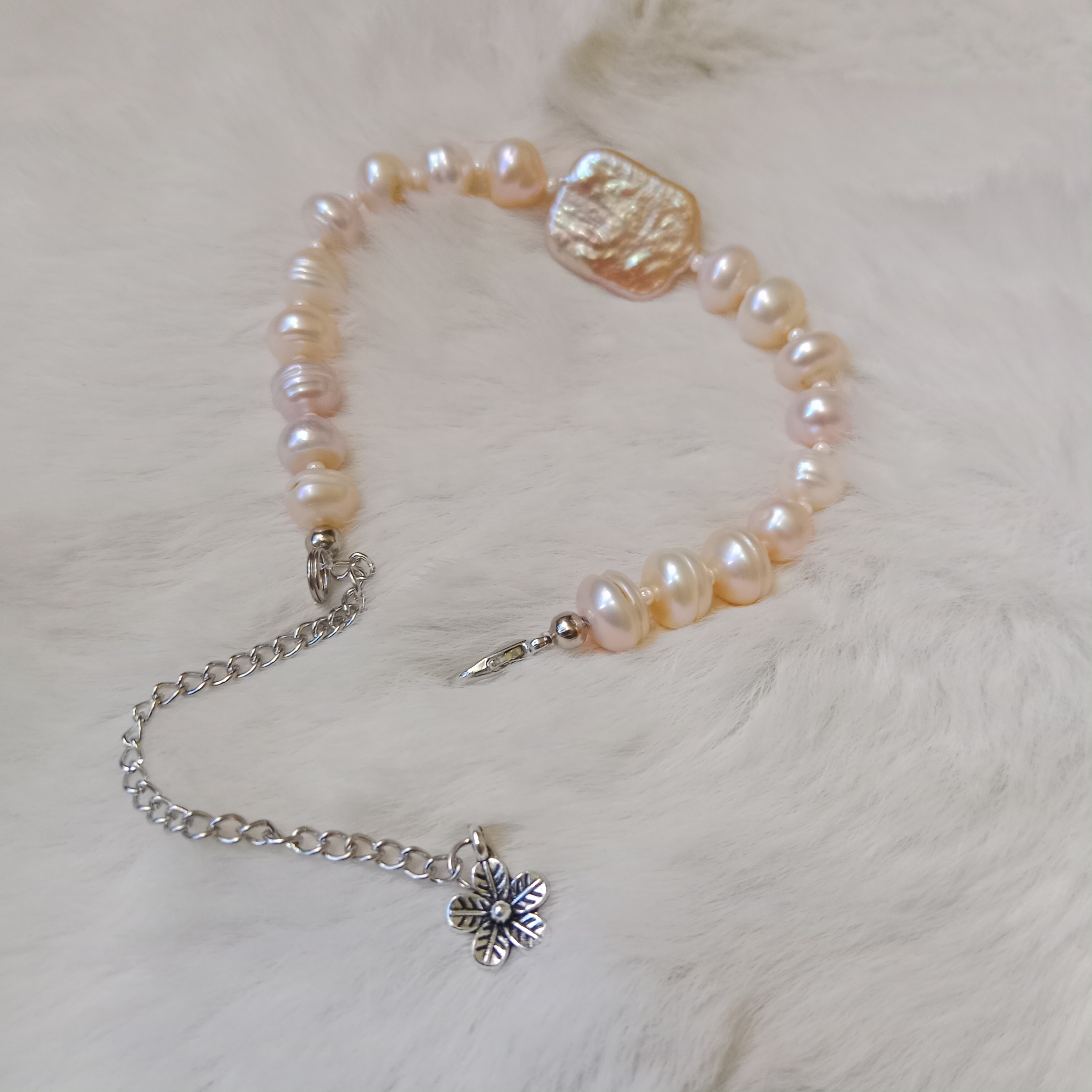Peach Colour Fresh Water Pearl Adjustable Bracelet_img_0