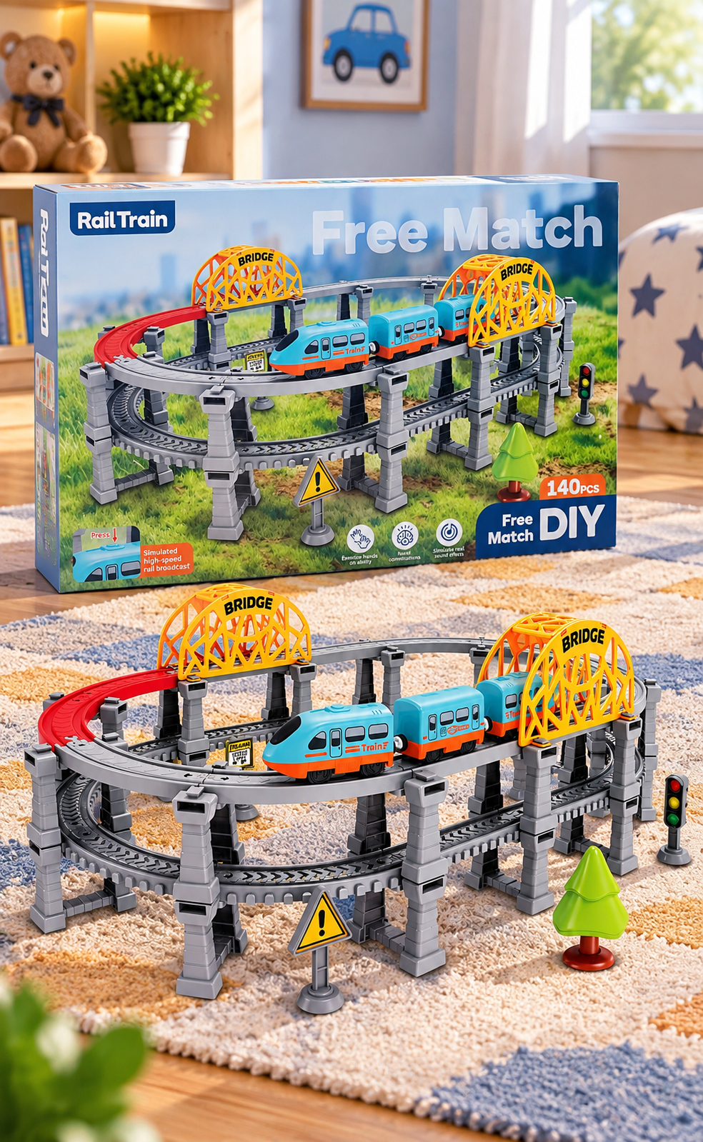 DIY Multi-Tier Rail Train Toy Set (140 Pcs) thumbnail 2