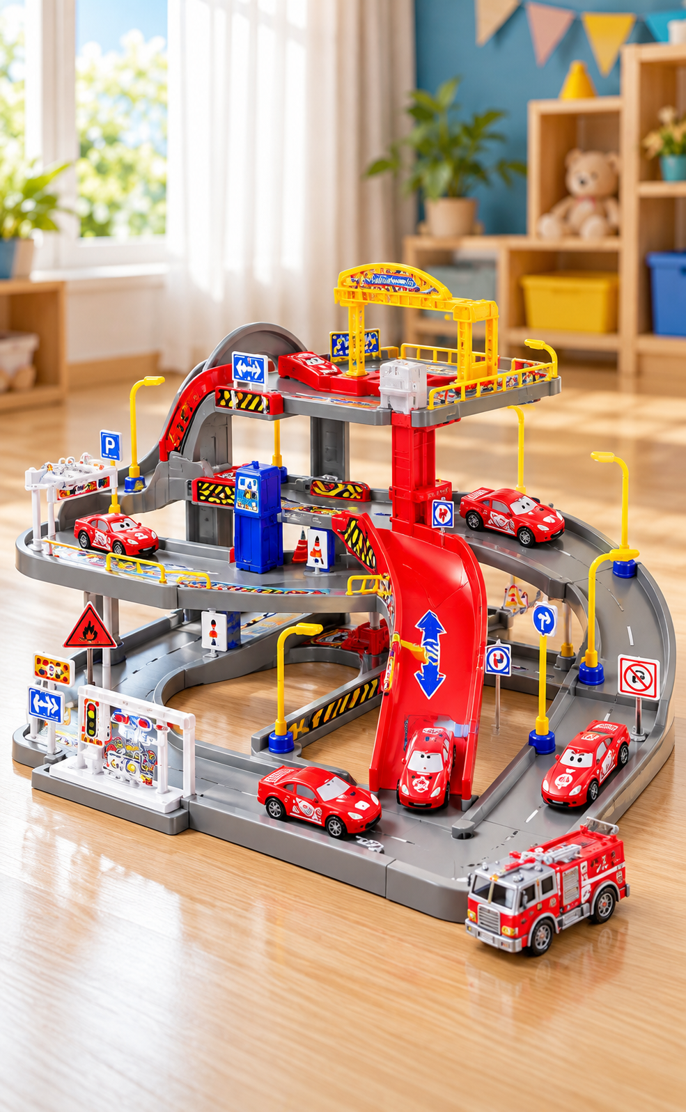Kids Fire Rescue Parking Garage Play Set with Toy Cars – 50 Pcs thumbnail 2