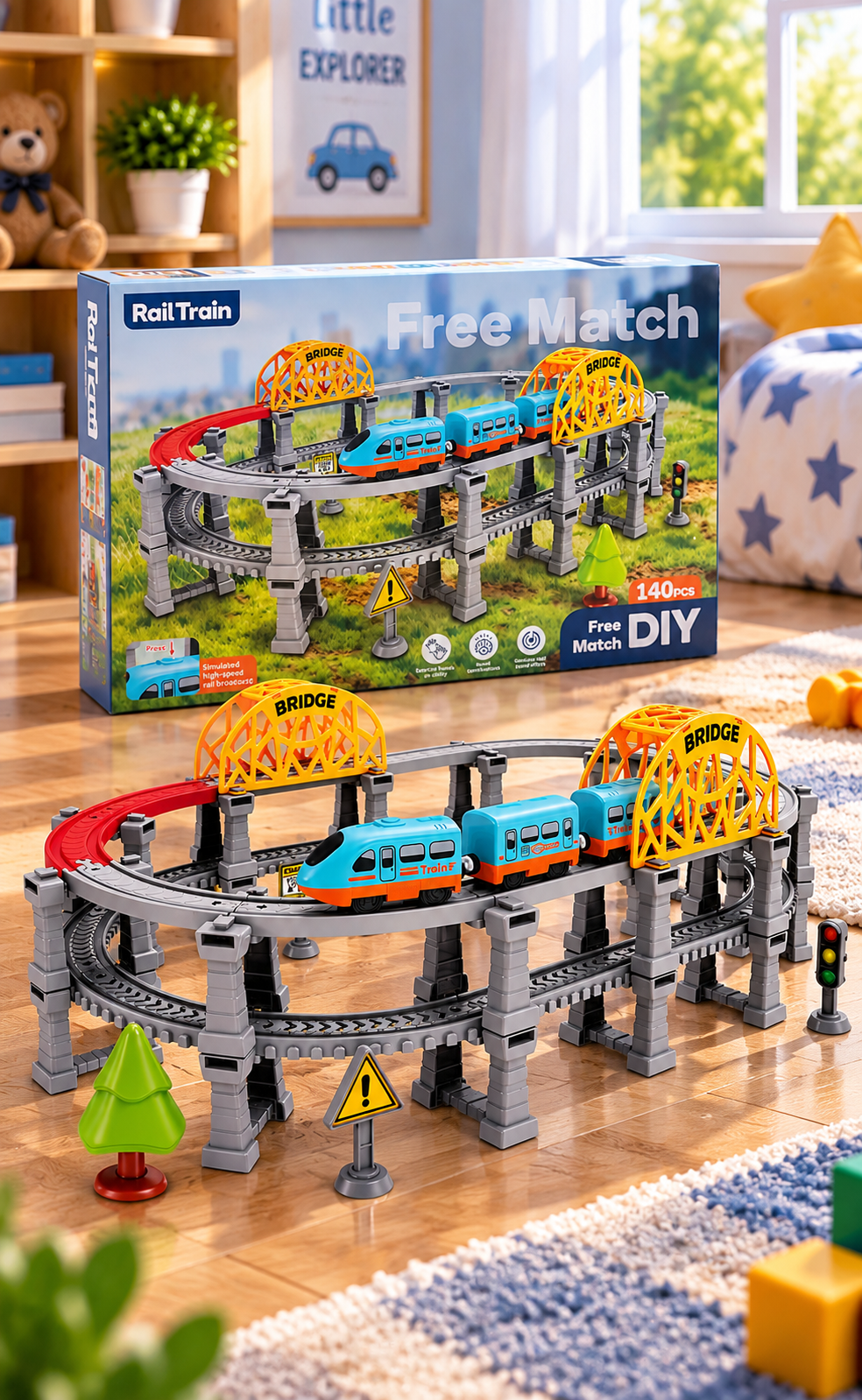 DIY Multi-Tier Rail Train Toy Set (140 Pcs)