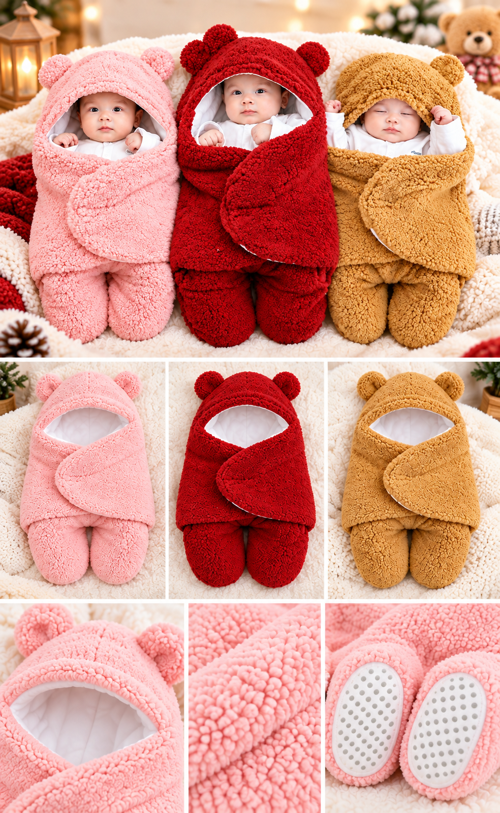 Premium Baby Hooded Winter Swaddle Blanket 2 pcs thumbnail 2