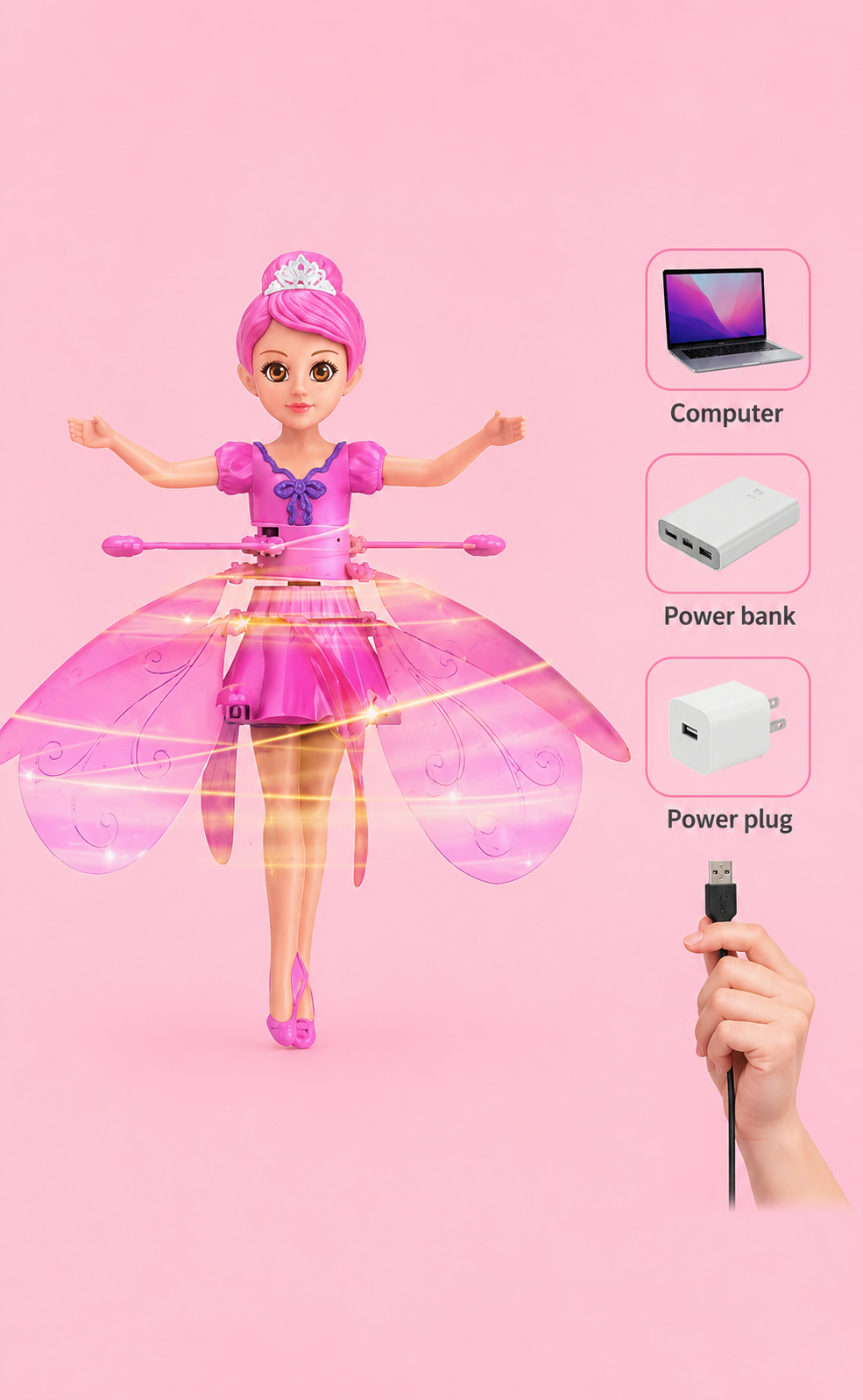 Princess Flying Doll with Motion Sensor & USB Cable