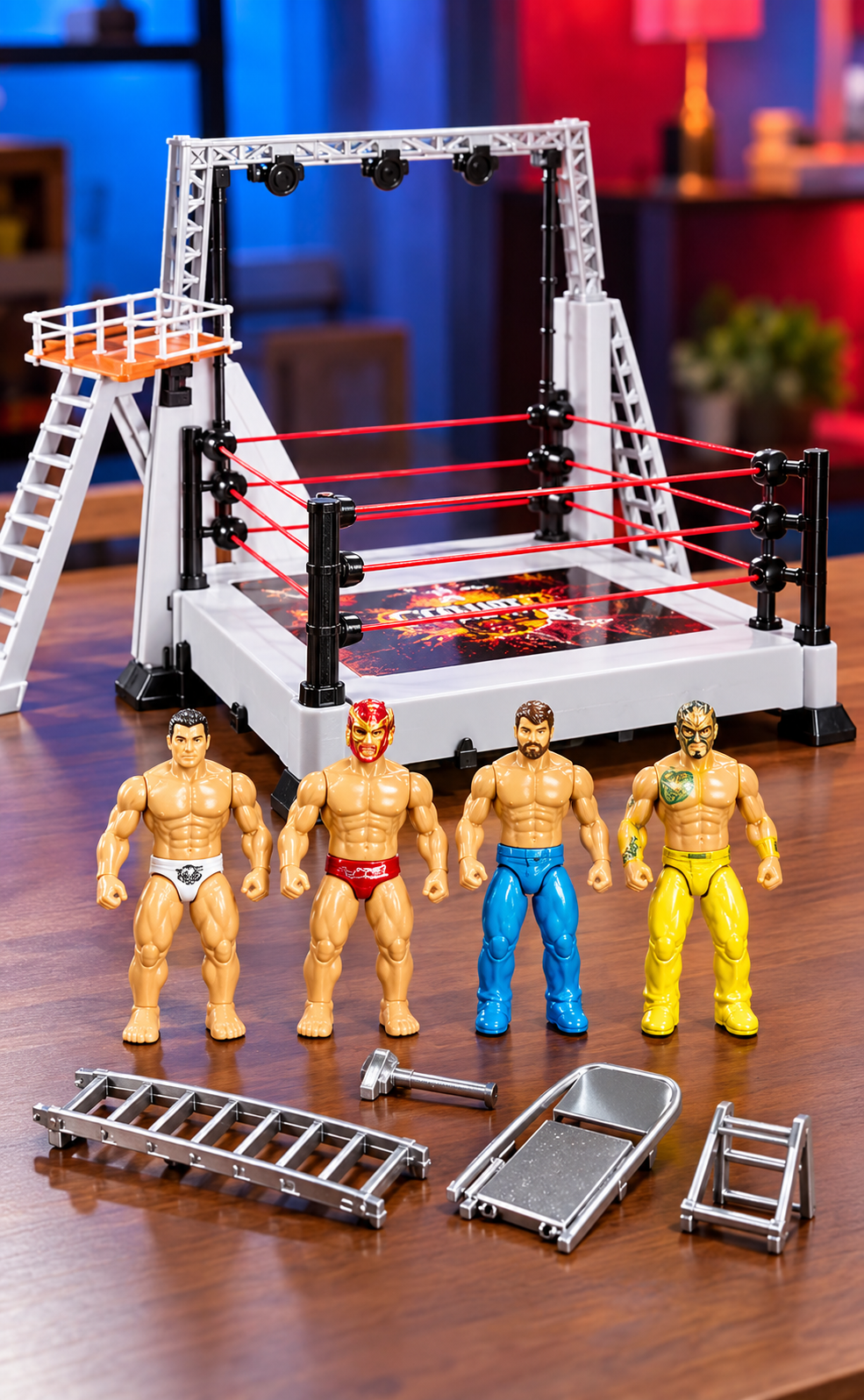 Wrestling Ring Play Set with 4 Action Figures & Accessories – Kids Wrestling Toy Set thumbnail 1