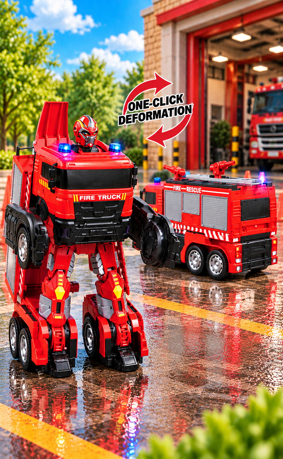 2-in-1 Transforming Fire Rescue Engine Bot