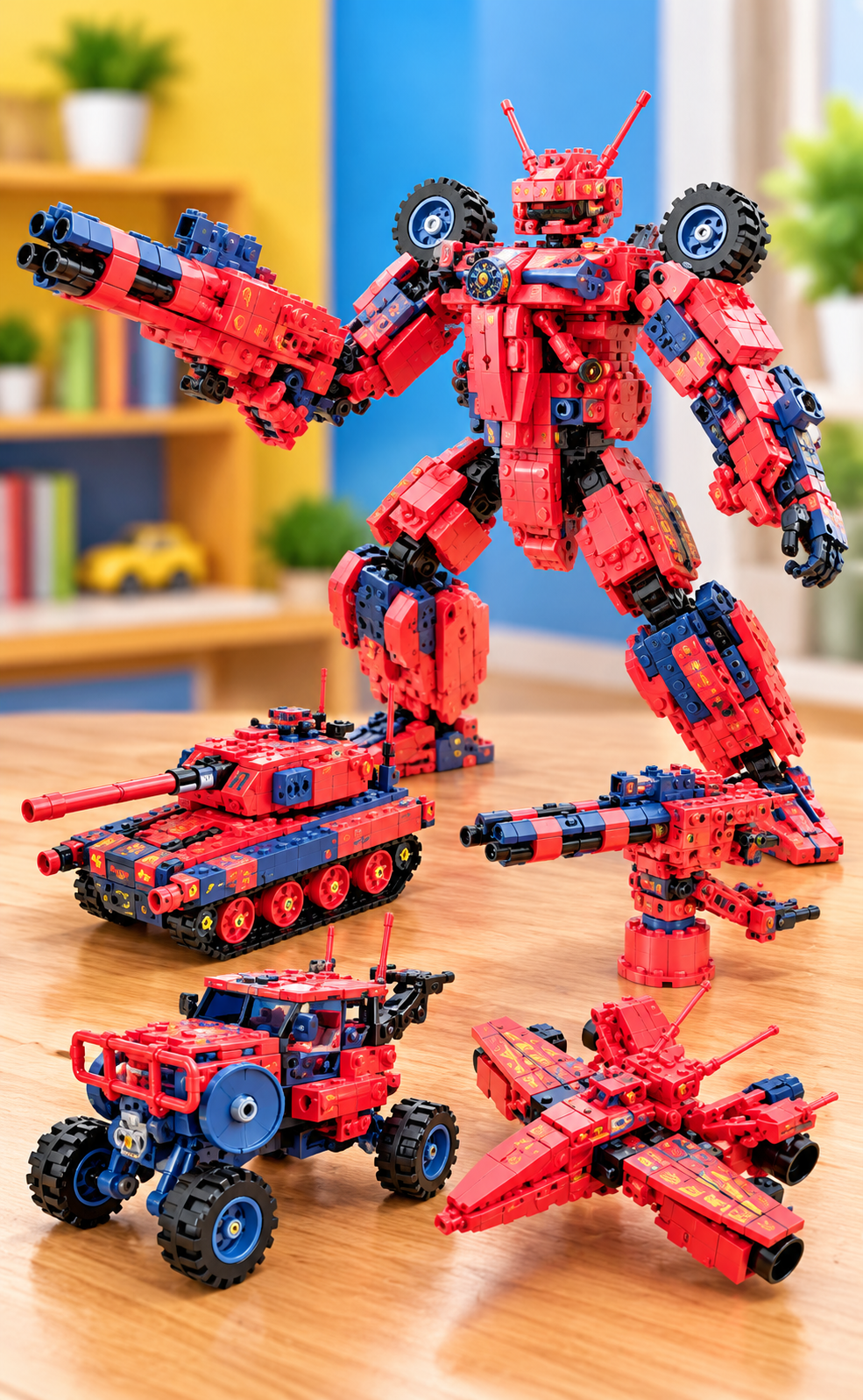 Kids 4-in-1 Transforming Robot Building Blocks Set – Tank, Truck, Jet & Robot thumbnail 3