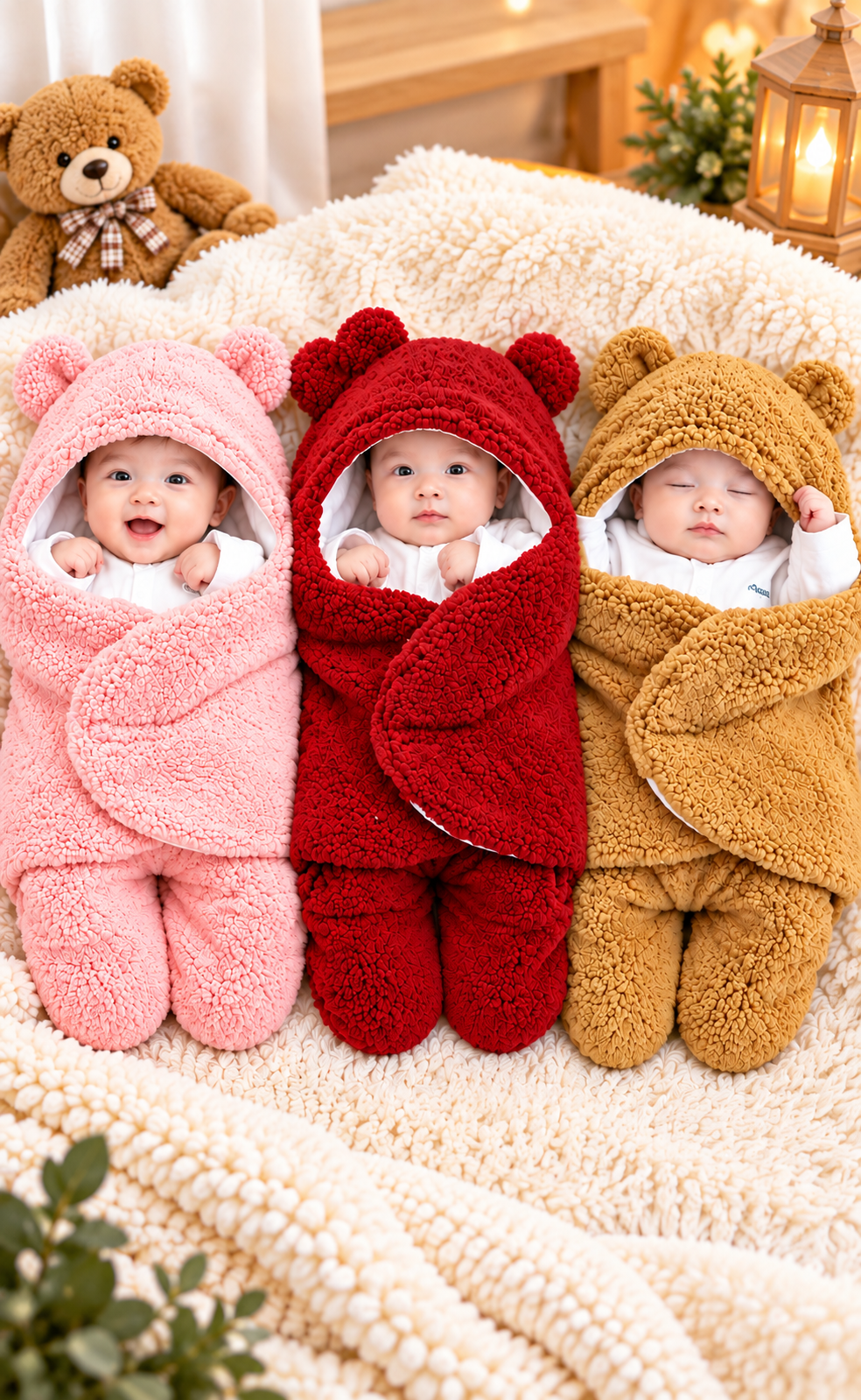 Premium Baby Hooded Winter Swaddle Blanket 2 pcs
