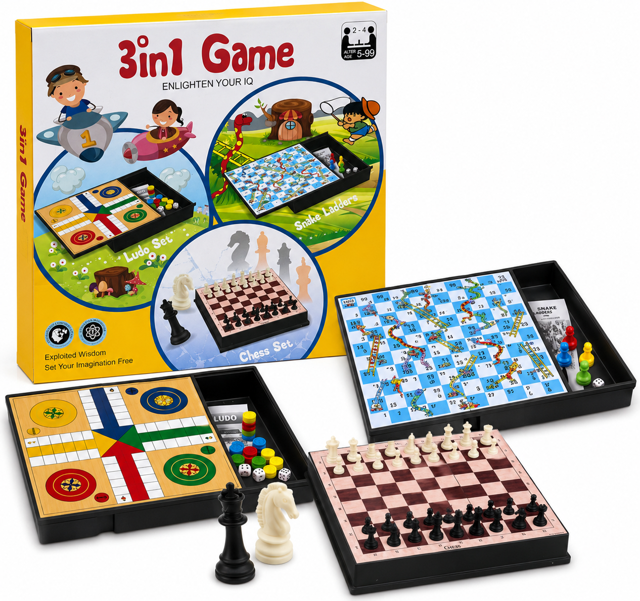 3-in-1 Chess Ludo Snake Ladder Game