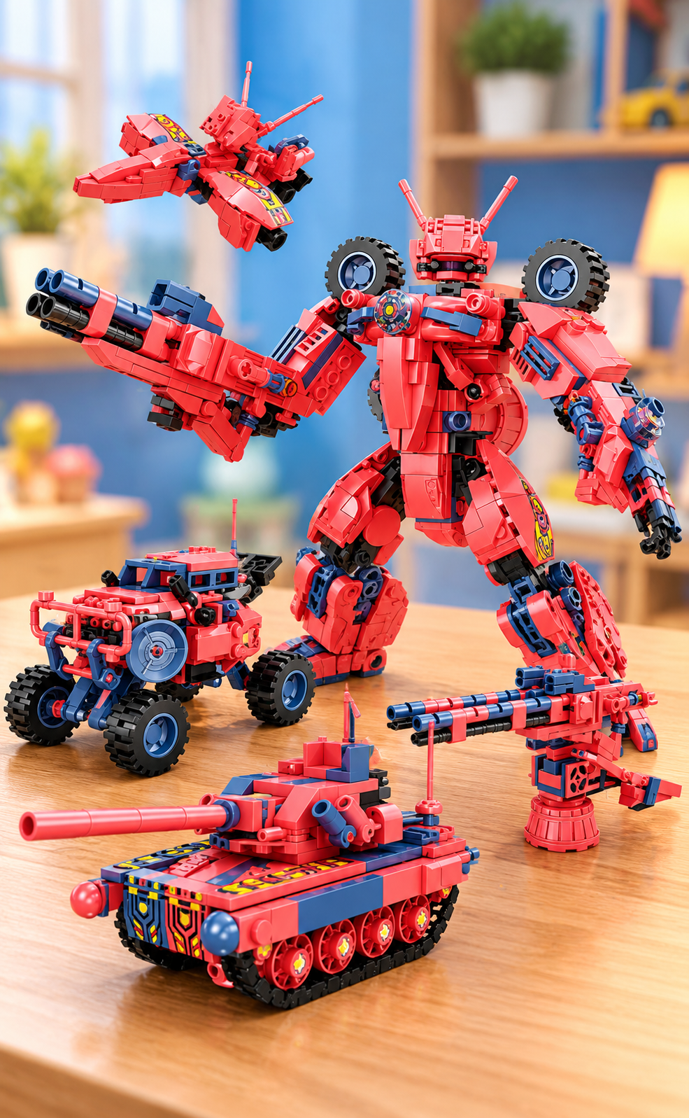 Kids 4-in-1 Transforming Robot Building Blocks Set – Tank, Truck, Jet & Robot thumbnail 1