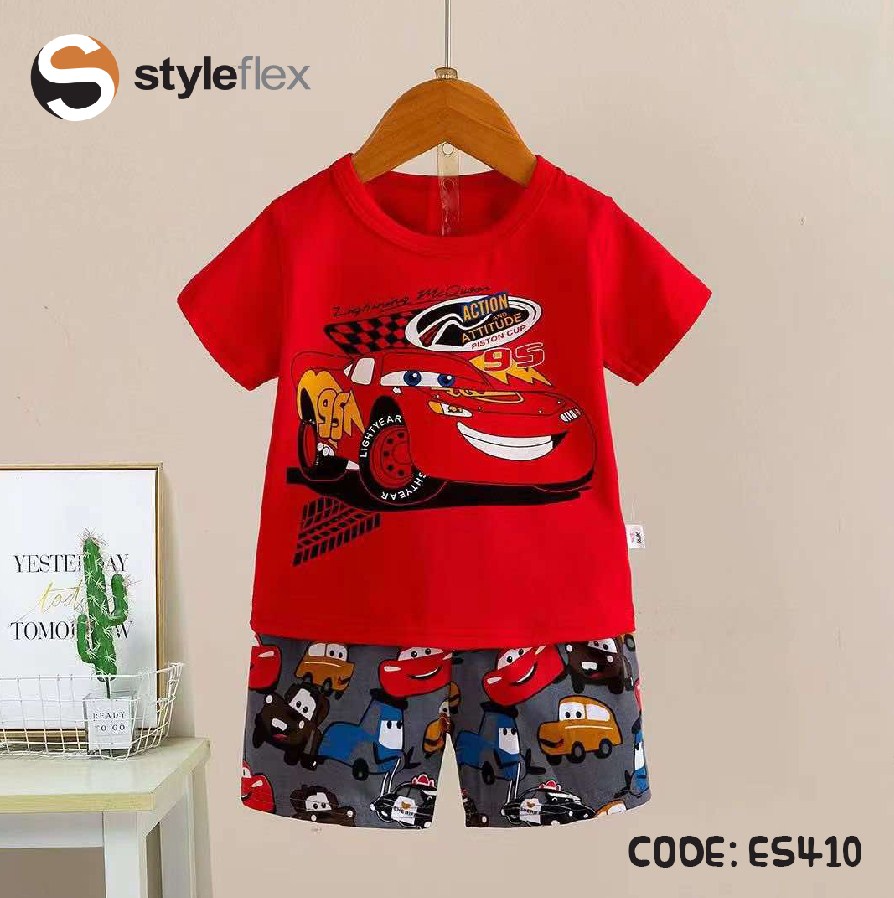 Red Car Cartoon - Imported Baby Set - Casual Set