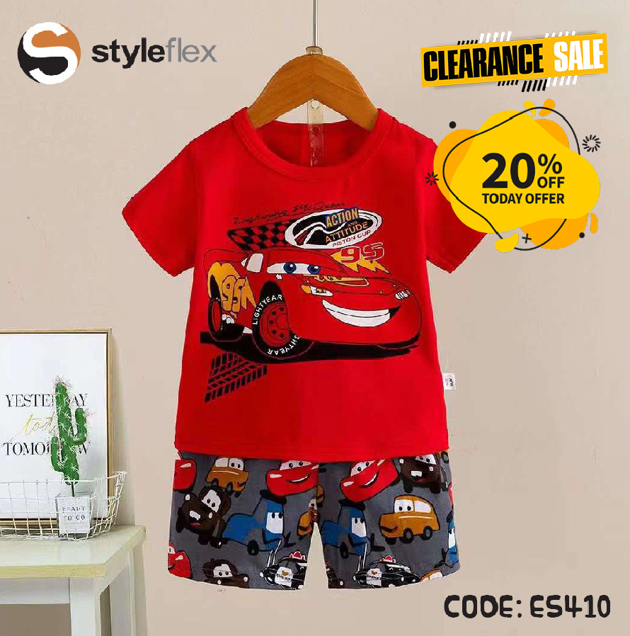 Red Car Cartoon - Imported Baby Set - Casual Set