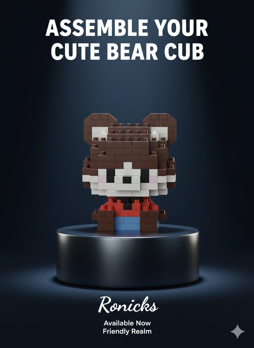 Bricks Cute Bear Cub Figure - Brown & White Forest Buddy Building Set