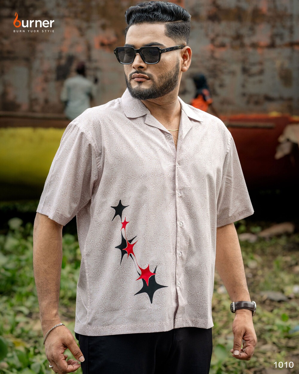 Cuban Collar Boxy Shirt SUPER STAR, Code- 1010 - Image 1