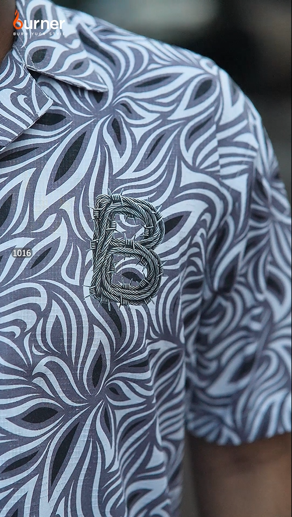Cuban Collar Boxy Shirt BARBED WIRE BURNER, Code- 1016 - Image 3