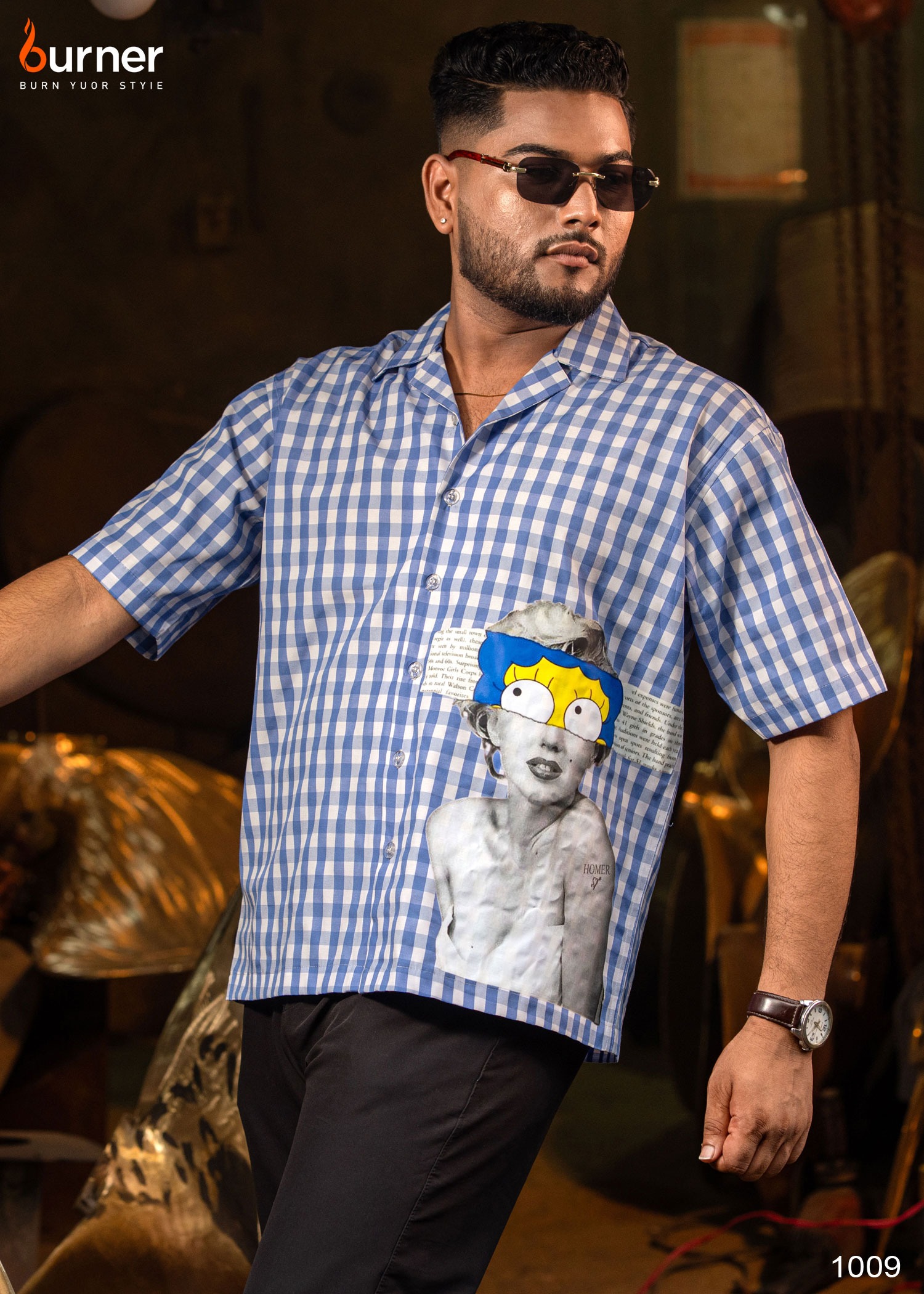 Cuban Collar Boxy Shirt VINTAGE POP, Code- 1009