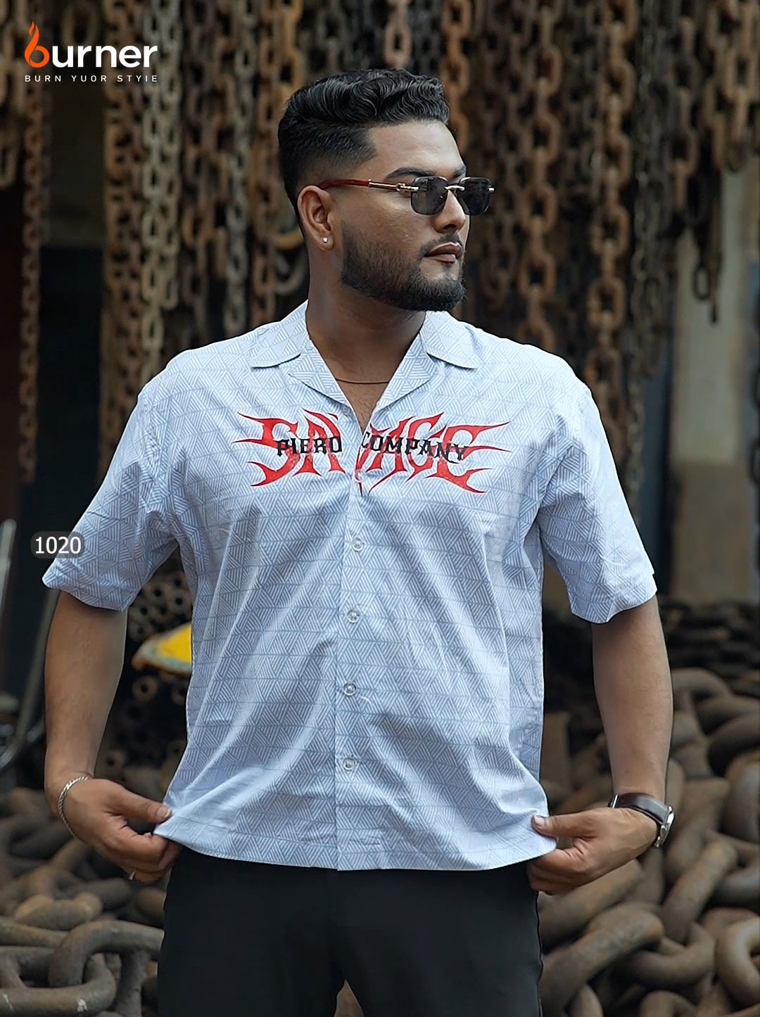 Cuban Collar Boxy Shirt SAVAGE, Code-1020 - Image 1