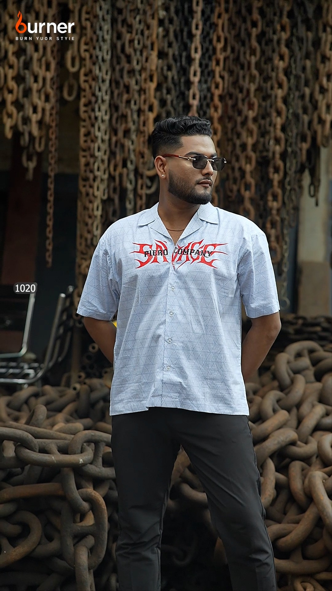 Cuban Collar Boxy Shirt SAVAGE, Code-1020 - Image 4