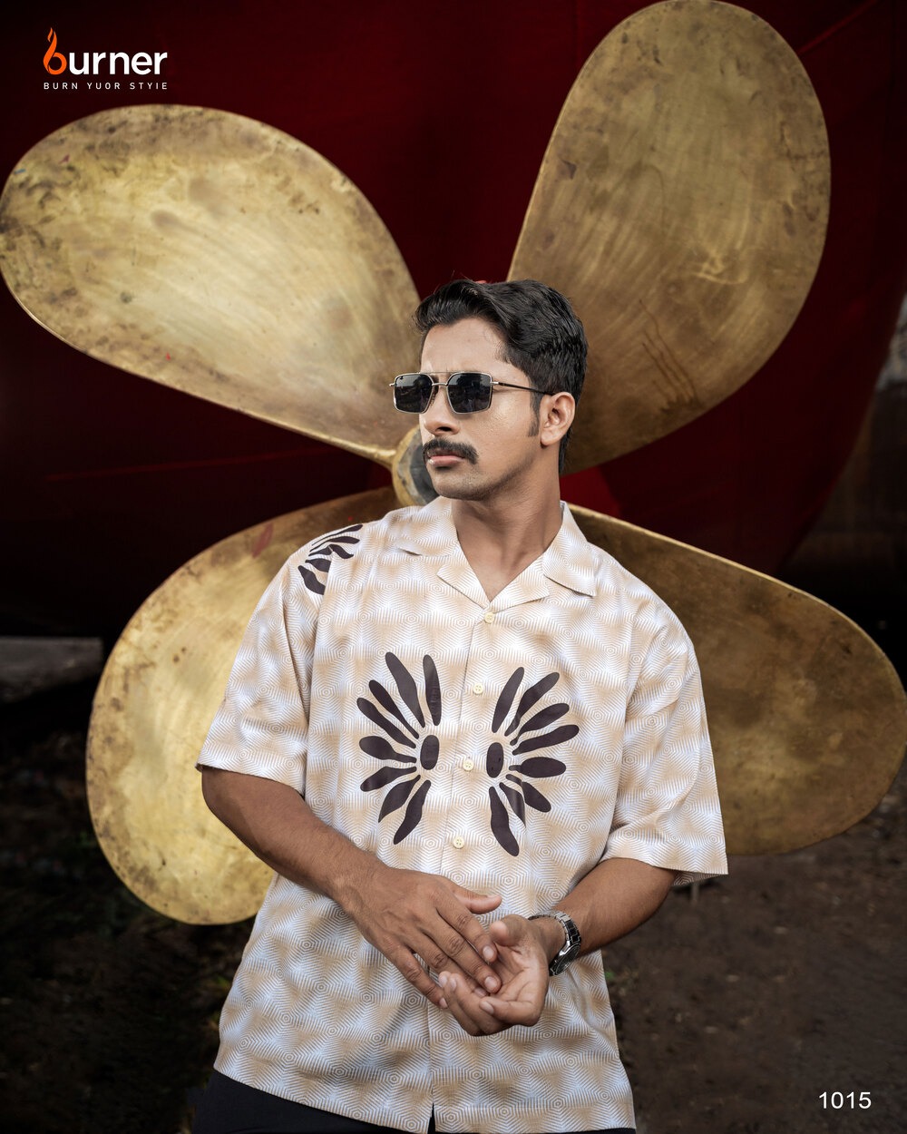 Cuban Collar Boxy Shirt FLOWE 2, Code-1015 - Image 1