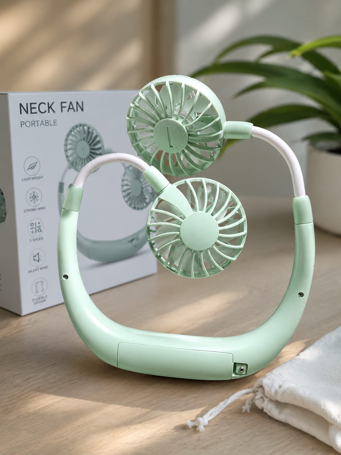 4th Generation 2000MAH Rechargeable neck Fan with light - Kitchen Fan - Sports Fan_img_2