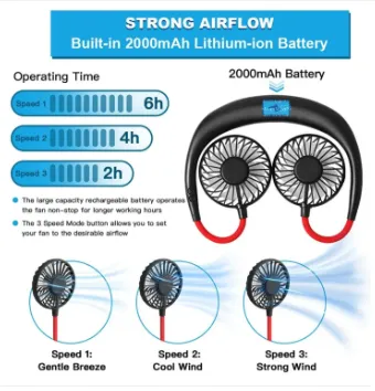 4th Generation 2000MAH Rechargeable neck Fan with light - Kitchen Fan - Sports Fan_img_6