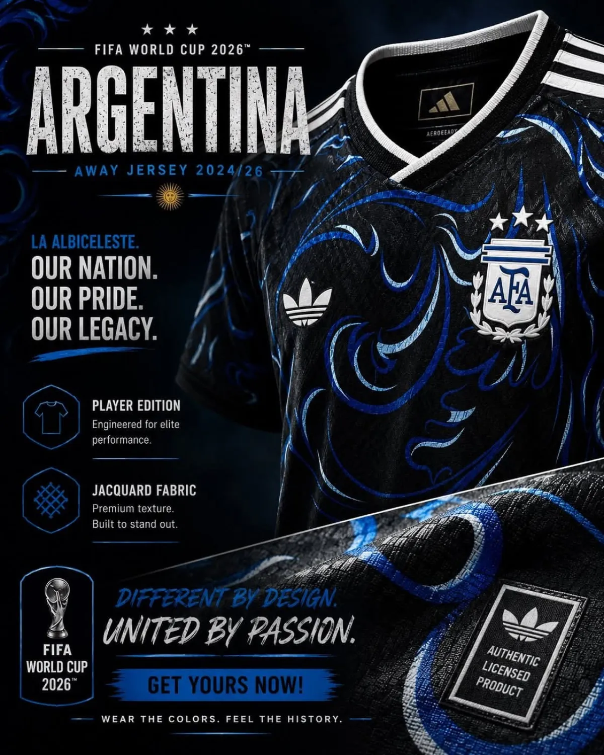 Argentina World Cup 2026 Away Kit - Player Edition Half Sleeve.