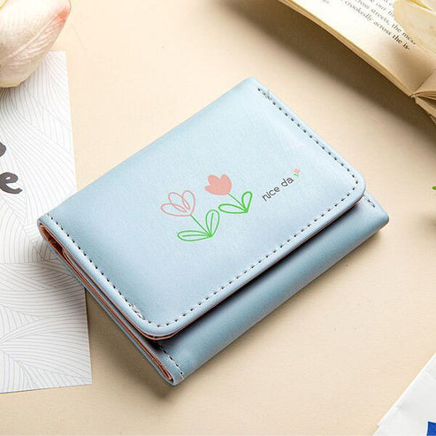 Cute Flower Print Mini Folding Ladies Wallet - Gift Ghor