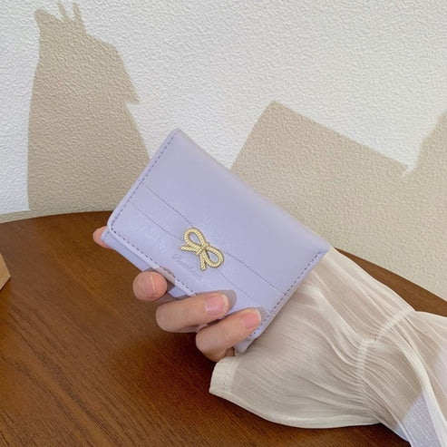 Cute Golden Bow Metal Buckle Small Ladies Wallet - Gift Ghor