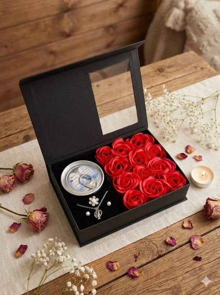 Love Forever Wish Pearl Luxury Gift Box with Preserved Red Roses & Jewelry Set – Romantic Anniversary & Birthday Gift for Her