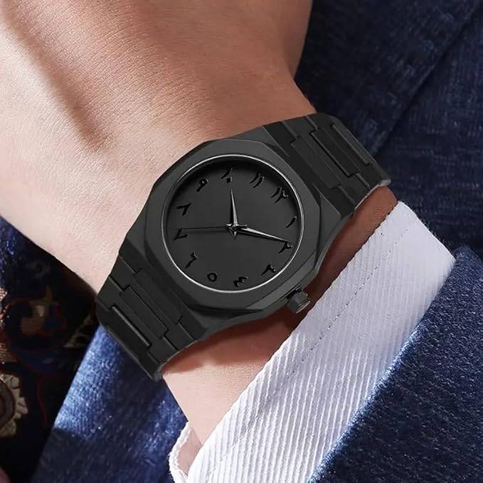 Arabic Black Aura Watch, Aura Minimalist Matte Black Arabic Numerals Analog Watch for Men