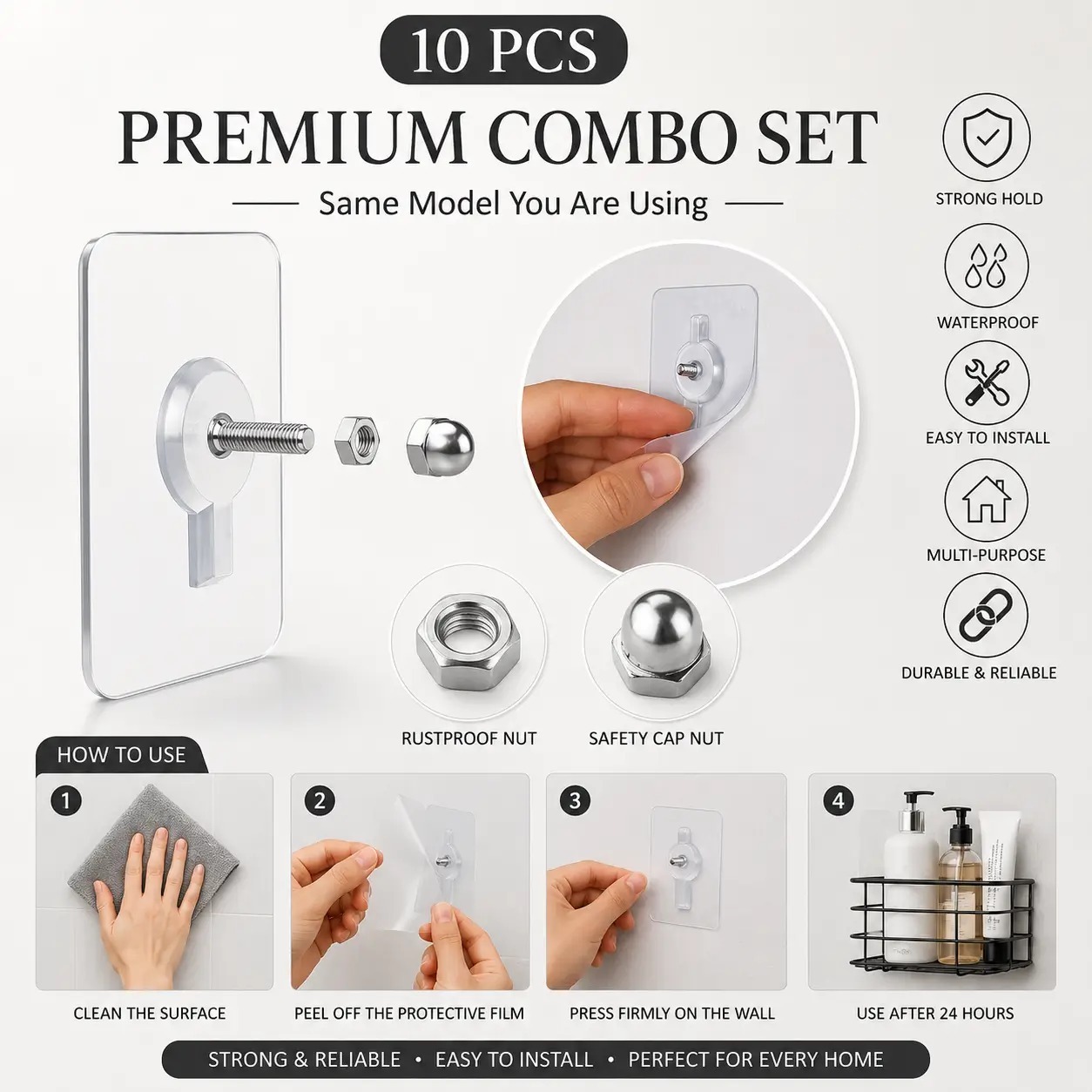 10pcs Self Adhesive Nut Screw Wall Hook, Adhesive Wall Screw Hook Hanger