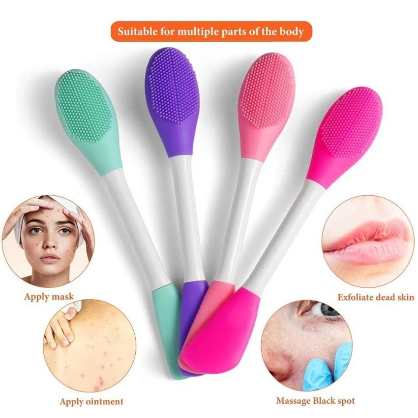 2 in 1 Silicon Facial Mask Applicator, Handheld Face Wash Brush for Pore Cleansing, Gentle Exfoliating, Removing Blackhead Brush