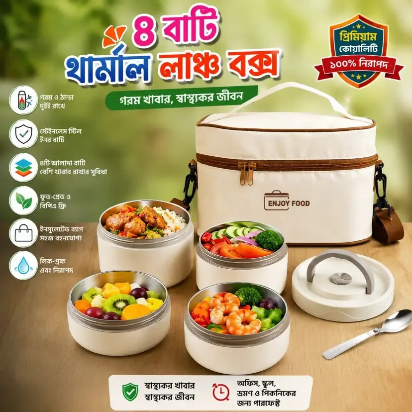 ৪ স্তরের থার্মাল লাঞ্চ বক্স অ্যালুমিনিয়াম ফয়েল ব্যাগ সহ