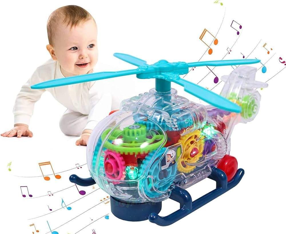 Transparent Mechanical Helicopter Toy for Kids with Gear Technology 3D Light,Musical Sound & 360 Degree Rotation