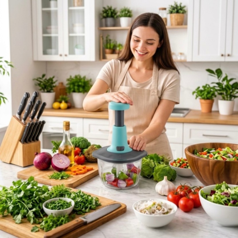 Manual Food Processor Push Type Chopper | Large Vegetable Cutter | Hand Press Food Chopper for Kitchen