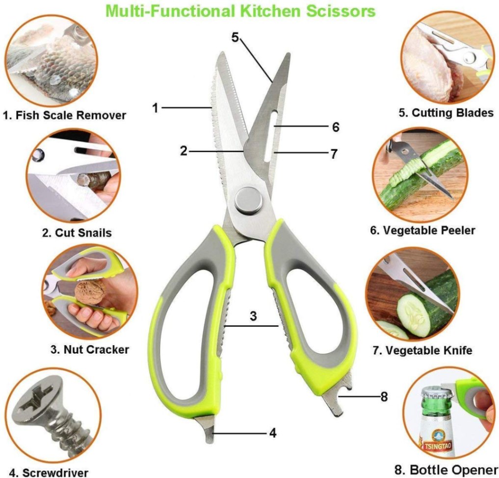 8 In 1 Kitchen Scissors, Multi-Functional kitchen Scissor