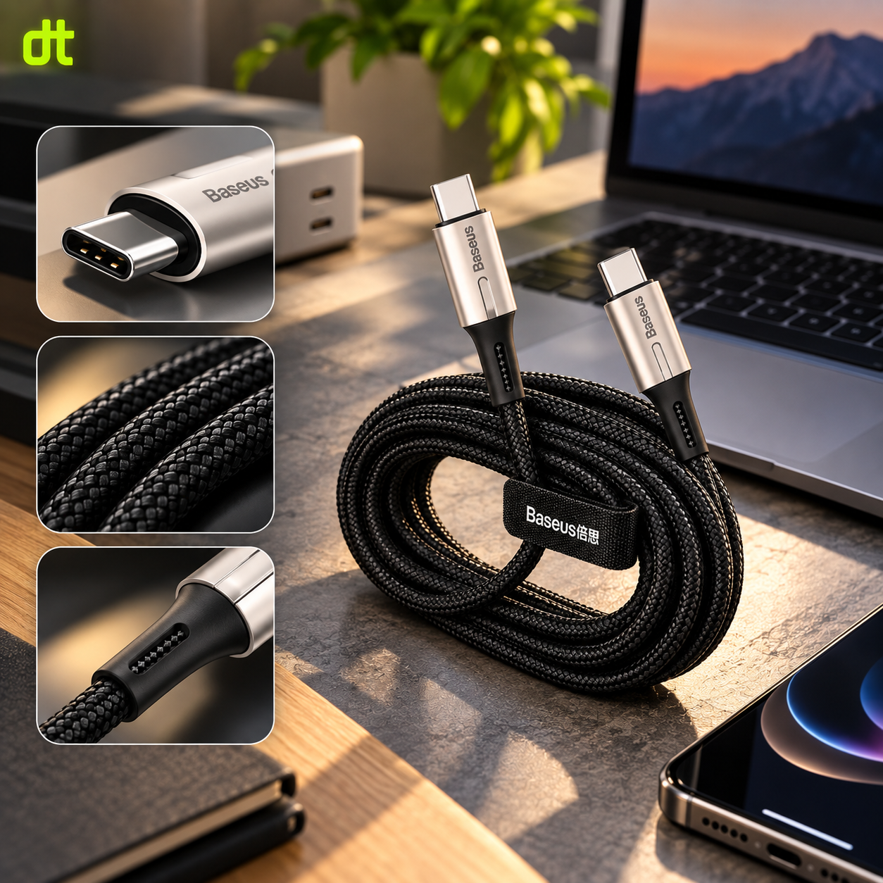 BASEUS CATSD-K01 Water Drop-Shaped Lamp Type-C to Type-C Cable 2M Black_img_2