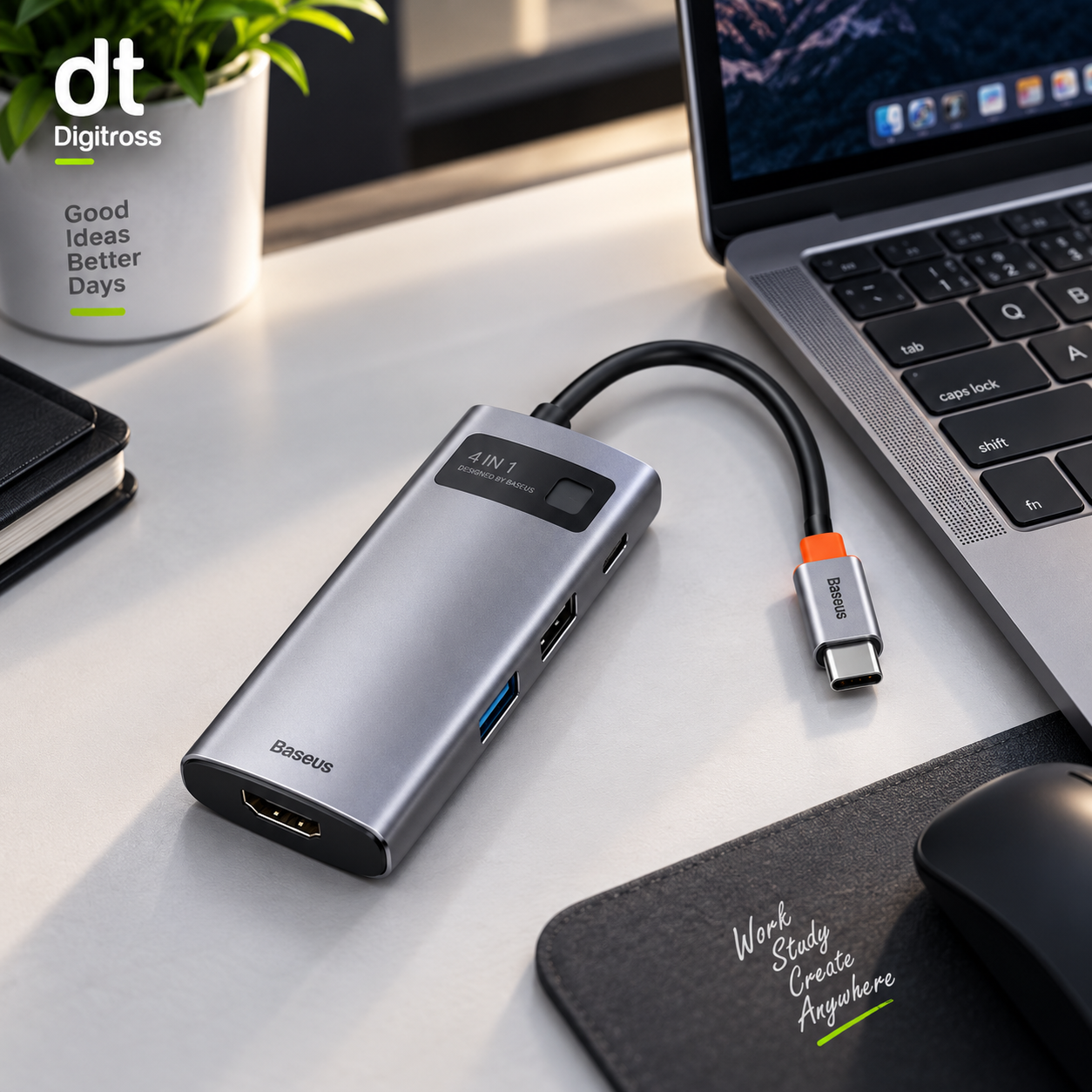 BASEUS METAL GLEAM SERIES 4 IN 1 MULTIFUNCTIONAL TYPE-C HUB DOCKING STATION GREY_img_1