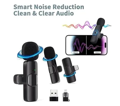 K9 Dual Wireless Microphone for USB-C Phone/iPhone Wireless Mic for Youtubers Facebook Live Stream for Recording Vlog (2 Microphone+ 1 Receiver) (Compatible with USB-C/iPhone)_img_0