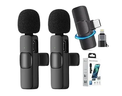 K9 Dual Wireless Microphone for USB-C Phone/iPhone Wireless Mic for Youtubers Facebook Live Stream for Recording Vlog (2 Microphone+ 1 Receiver) (Compatible with USB-C/iPhone)_img_1