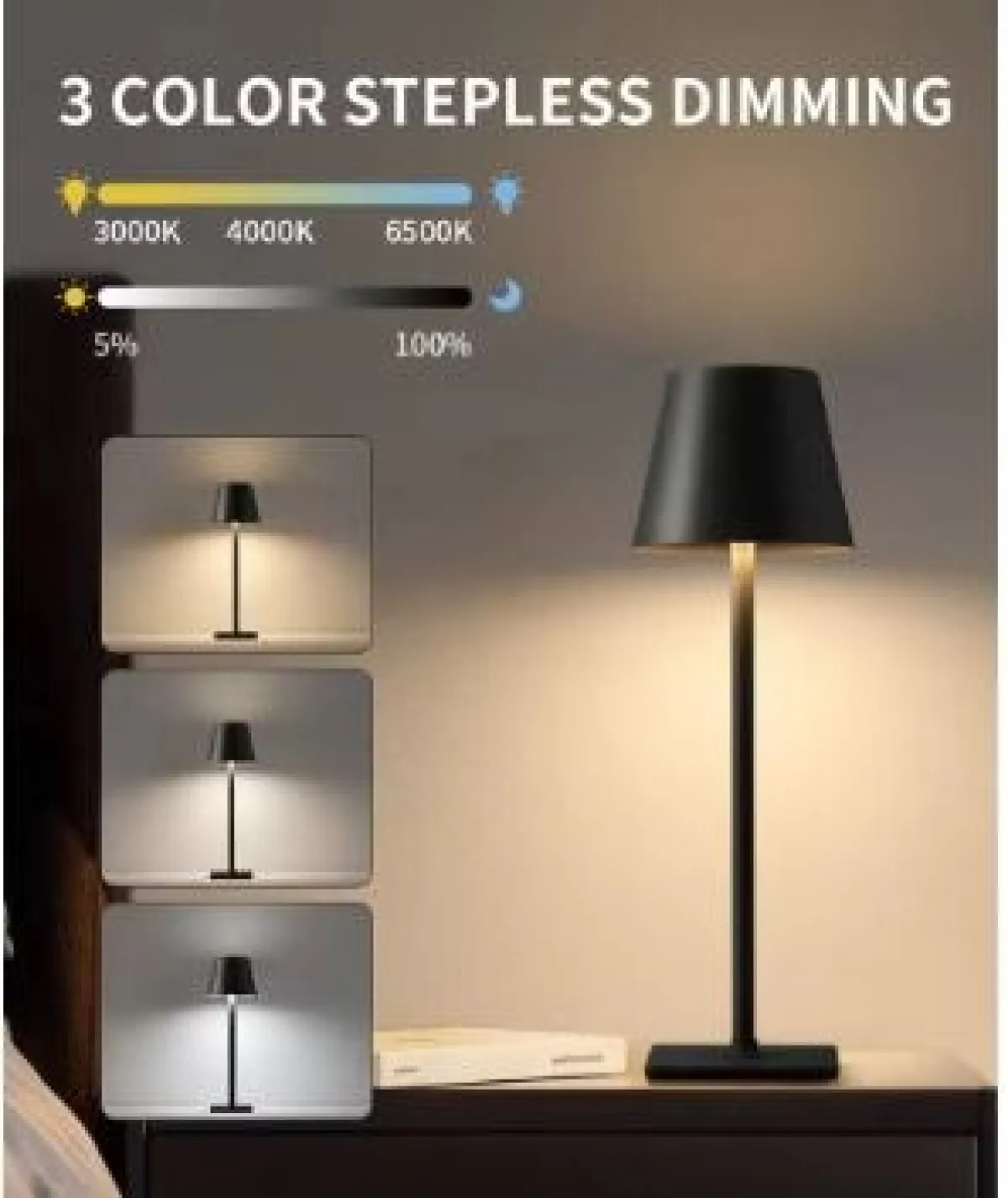 USB Rechargeable LED Night Light 3 Color Desk Lamp Touch Switch Table Lamp for Restaurant Room Clubs Bar Cafe Decor