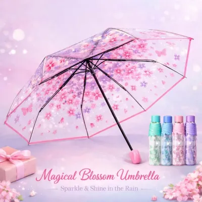 Transparent Cherry Blossom Folding Umbrella_img_0