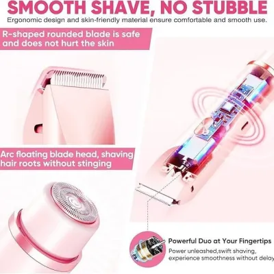 Waterproof Rechargeable Womens Electric Hair Remover Dual-Head Full-Body Shaver Wet/Dry Compatible Washable ABS Material_img_2